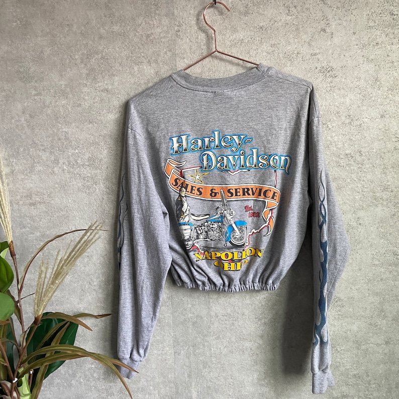 Vintage 1990s Harley Davidson Napoleon Ohio Motorcycles Long Sleeve Graphic T-Shirt MEDIUM