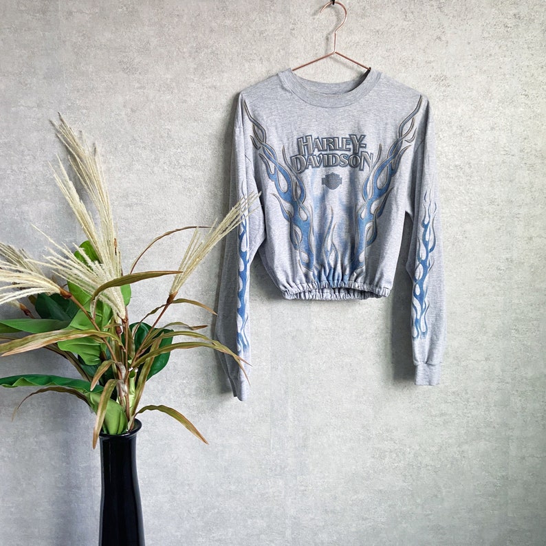 Vintage 1990s Harley Davidson Napoleon Ohio Motorcycles Long Sleeve Graphic T-Shirt MEDIUM