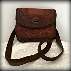 Hand tooled leather purse, Mexican leather bag, Leather handbag, Vintage leather purse, Hand Tooled Purse,