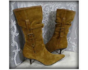 Stivali in pelle, Stivali da donna marroni, Scarpe da abito, Stivali da cowgirl, Stivale in pelle alla moda, Scarpe taglia 7 1/2, Stivali occidentali