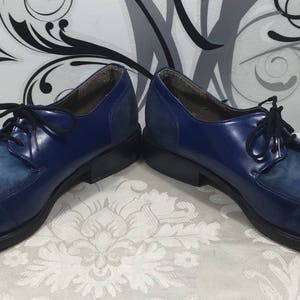 Men's blue shoes, Blue Dress shoes, Men's lace up shoes, Men's oxford shoes, Men's leather shoes, Size 9 1/2 shoes, Slide on shoes image 2