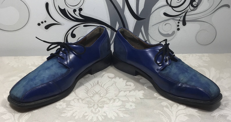 Men's blue shoes, Blue Dress shoes, Men's lace up shoes, Men's oxford shoes, Men's leather shoes, Size 9 1/2 shoes, Slide on shoes image 2