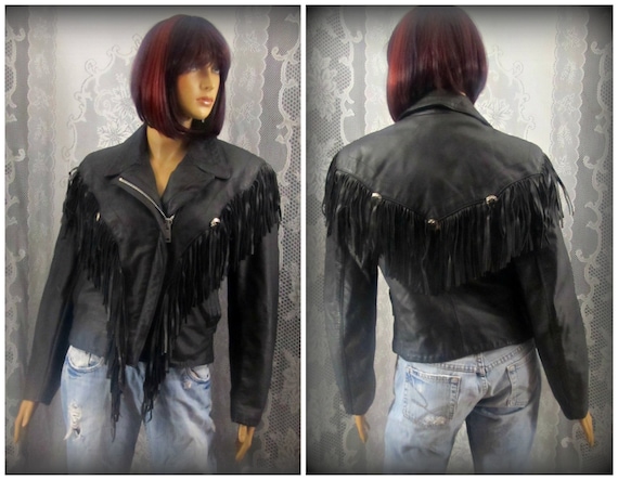 80s black leather jacket - Gem