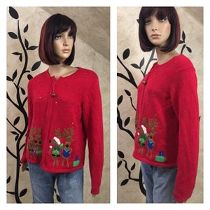 Reindeer sweater, Size medium sweater, Red sweater, Christmas sweater, Holiday sweater, Winter sweater