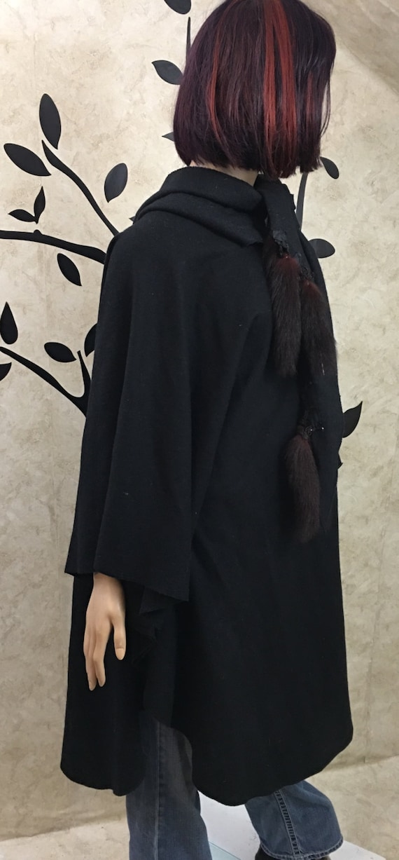 Black Cloak, Cloak with hood, Wool cape, Wool Clo… - image 3