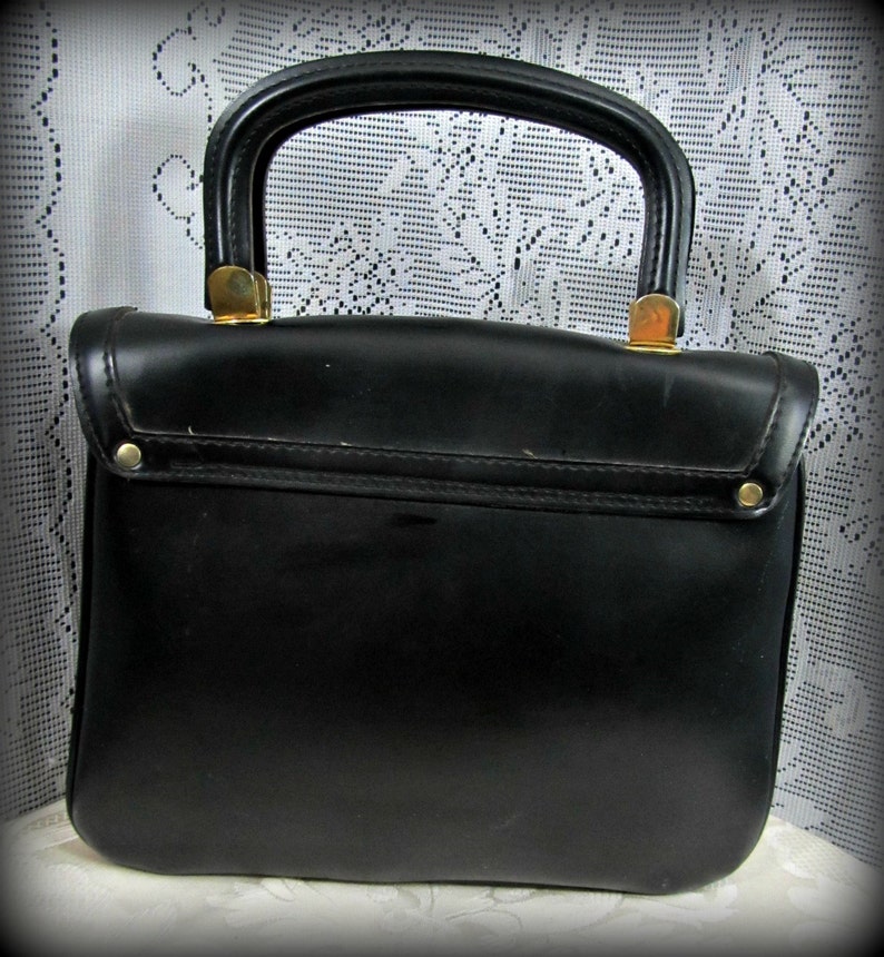 Vintage purse, Black leather purse, Stylish purse, Retro Bag, Leather Purse, Hudson purse, Top handle Handbag image 3