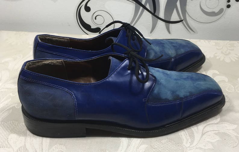Men's blue shoes, Blue Dress shoes, Men's lace up shoes, Men's oxford shoes, Men's leather shoes, Size 9 1/2 shoes, Slide on shoes image 6