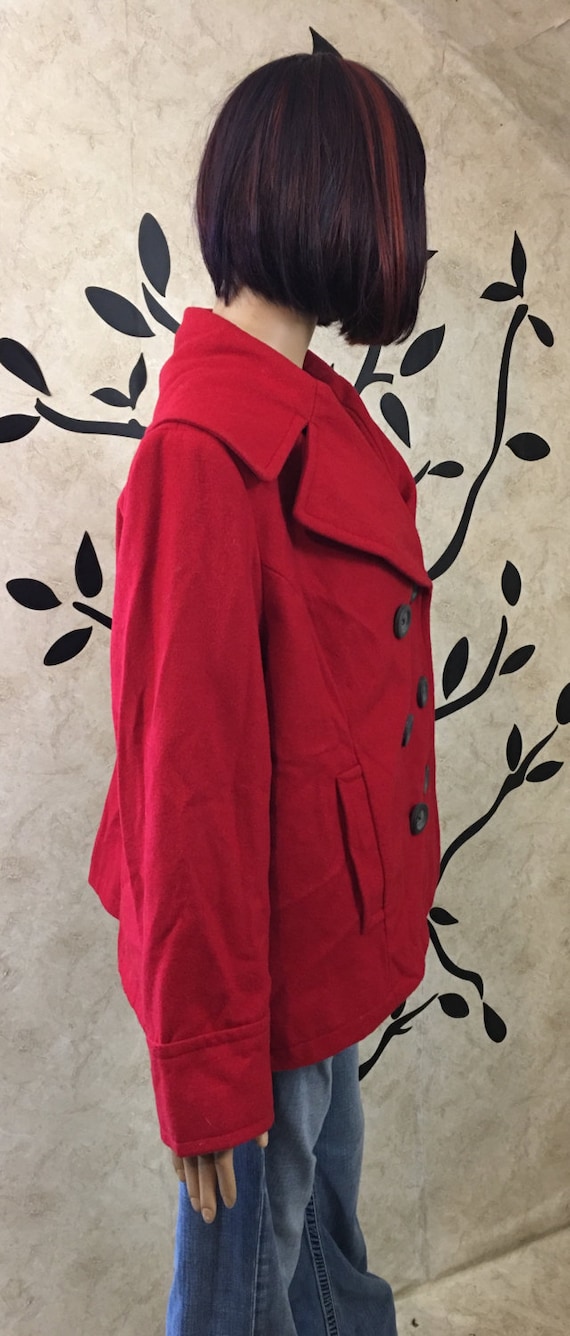 Red wool coat, Red Pea coat, Warm coat, Winter co… - image 3