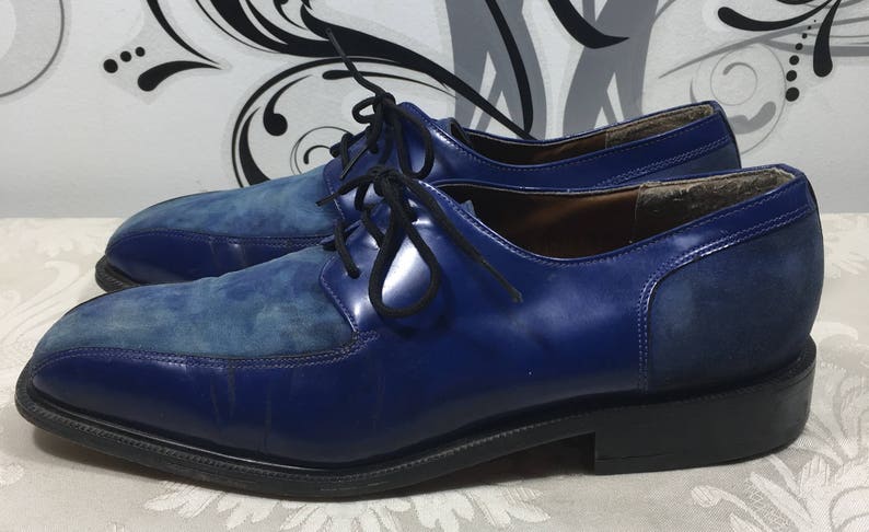 Men's blue shoes, Blue Dress shoes, Men's lace up shoes, Men's oxford shoes, Men's leather shoes, Size 9 1/2 shoes, Slide on shoes image 3