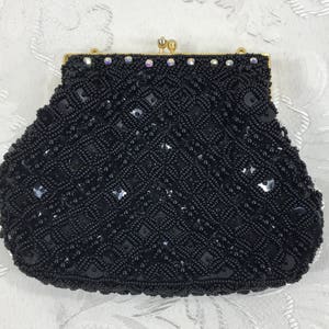 Women's black beaded purse, Formal purse, Vintage clutch, Evening Bag, Coin purse, Black purse, Beaded handbag image 3