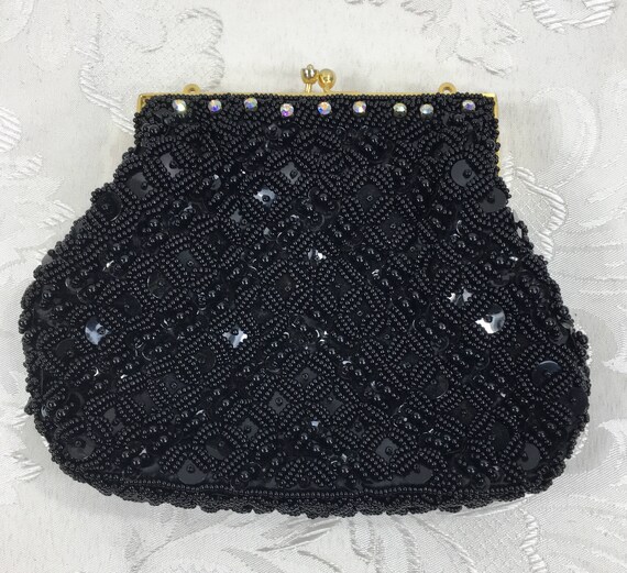 Women's black beaded purse, Formal purse, Vintage… - image 3