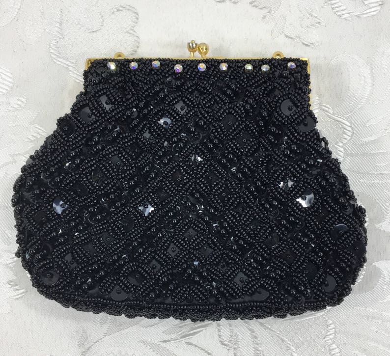 Women's black beaded purse, Formal purse, Vintage clutch, Evening Bag, Coin purse, Black purse, Beaded handbag image 3