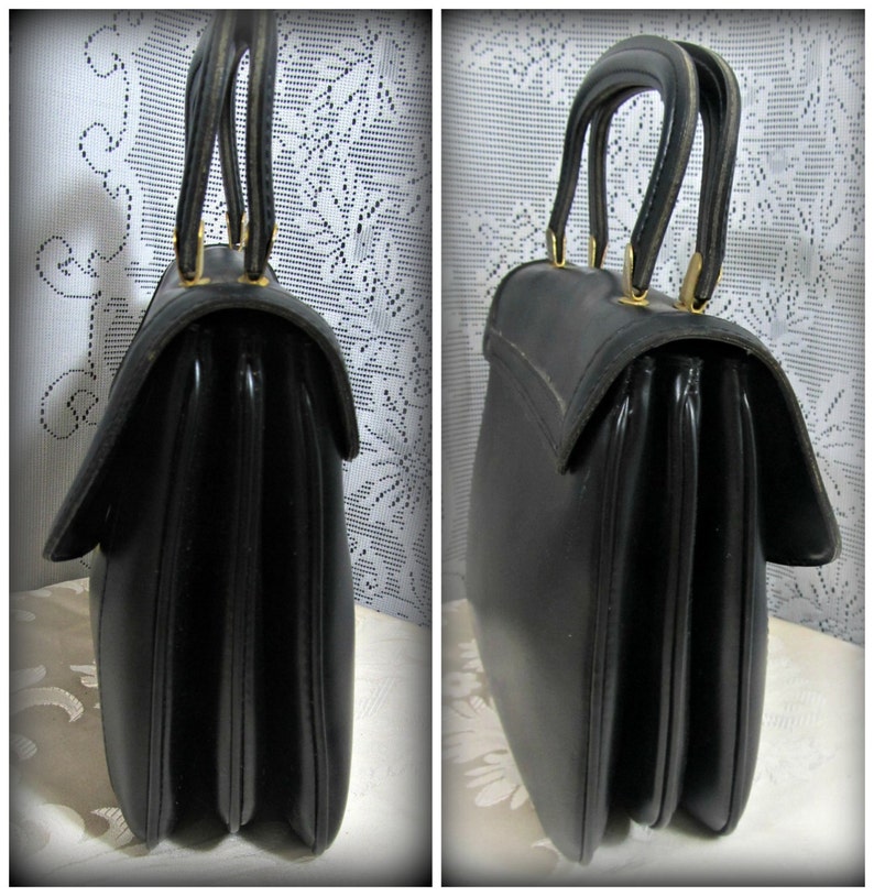 Vintage purse, Black leather purse, Stylish purse, Retro Bag, Leather Purse, Hudson purse, Top handle Handbag image 2