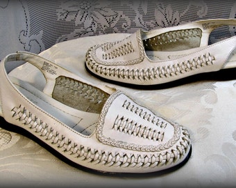 Women's leather shoes, Woven leather sandals, Women's huarache shoes, Women's slide on shoes, Women's size 7 1/2 shoes