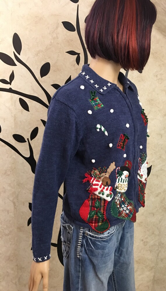 Christmas sweater, Size petite large sweater, Blu… - image 3