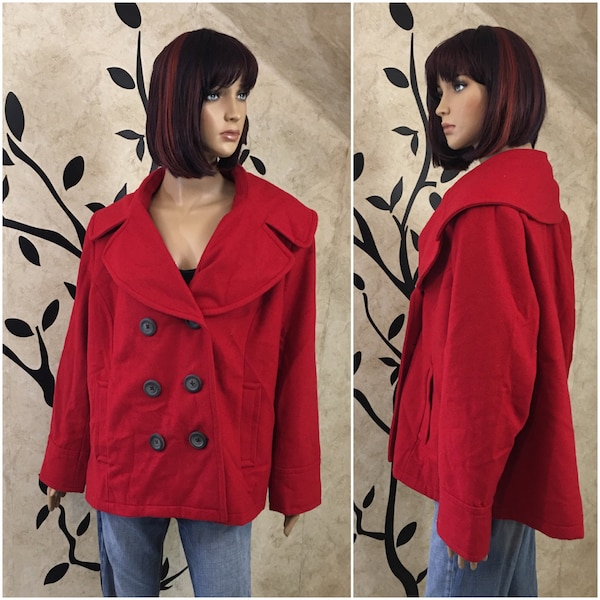 Red wool coat, Red Pea coat, Warm coat, Winter coat, Plus size coat, Fancy coat, Pea coat, Wool coat