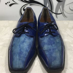 Men's blue shoes, Blue Dress shoes, Men's lace up shoes, Men's oxford shoes, Men's leather shoes, Size 9 1/2 shoes, Slide on shoes image 9