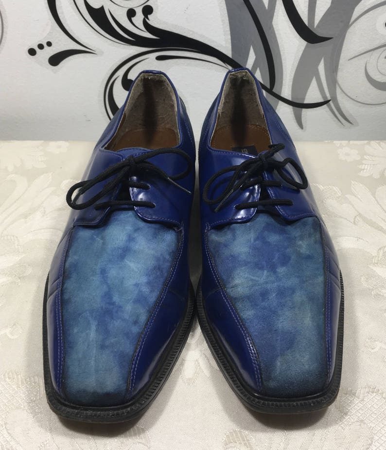 Men's blue shoes, Blue Dress shoes, Men's lace up shoes, Men's oxford shoes, Men's leather shoes, Size 9 1/2 shoes, Slide on shoes image 9