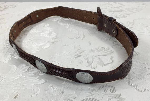 Hand tooled leather belt, Genuine leather belt, S… - image 7