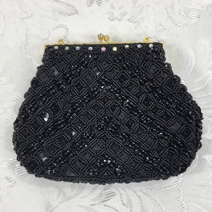 Bolso con cuentas negras de mujer, bolso formal, embrague vintage, bolso de noche, monedero de monedas, bolso negro, bolso con cuentas