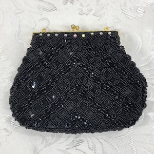 Women's black beaded purse, Formal purse, Vintage clutch, Evening Bag, Coin purse, Black purse, Beaded handbag image 1