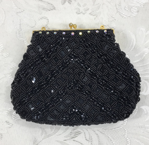 Women's black beaded purse, Formal purse, Vintage… - image 1