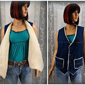 Denim vest, Insulated vest, Vintage vest, 1970&#39;s vest, Blue Jean vest, Warm vest, Button up vest, Biker vest, Eagle vest