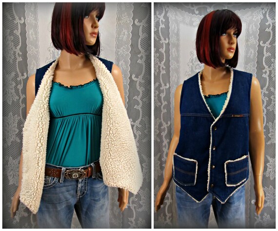 Denim vest, Insulated vest, Vintage vest, 1970's vest, Blue Jean vest, Warm vest, Button up vest, Biker vest, Eagle vest