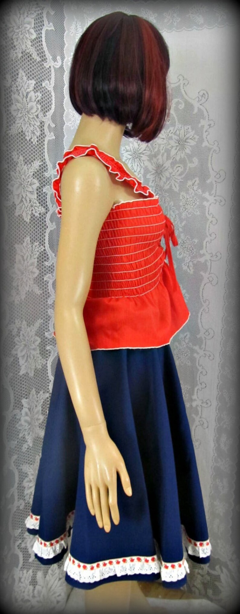 Vintage red white and blue outfit Women/'s blue skirt Twirl skirt Women/'s red summer shirt Line dancing skirt