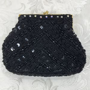 Women's black beaded purse, Formal purse, Vintage clutch, Evening Bag, Coin purse, Black purse, Beaded handbag image 10