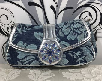 Blue purse, Floral purse, Fabric purse, Hippie bag, Roomy purse, Cute blue purse, Stylish purse, Dress purse