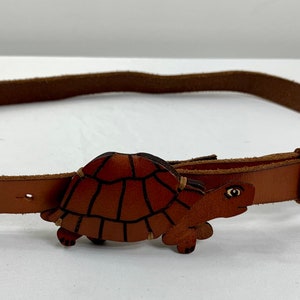 Turtle Lucky Penny leather belt, Genuine leather belt, Size Small Leather belt, Vintage leather belt, Brown belt, Women&#39;s belt