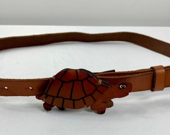 Turtle Lucky Penny leather belt, Genuine leather belt, Size Small Leather belt, Vintage leather belt, Brown belt, Women's belt