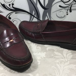 Men&#39;s penny loafers, Leather loafers, Dark burgendy loafers, Men&#39;s leather shoes, Size 12 shoes, Slide on shoes