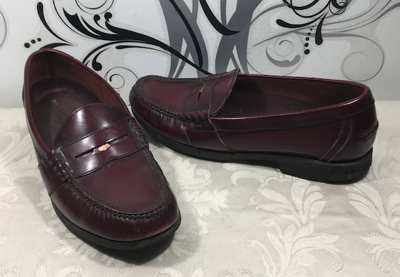 Men's penny loafers, Leather loafers, Dark burgendy loafers, Men's leather shoes, Size 12 shoes, Slide on shoes