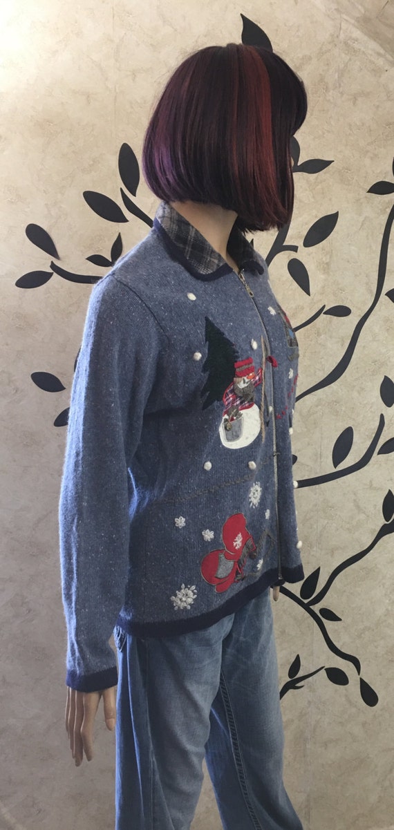 Christmas sweater, Size medium sweater, Blue swea… - image 4