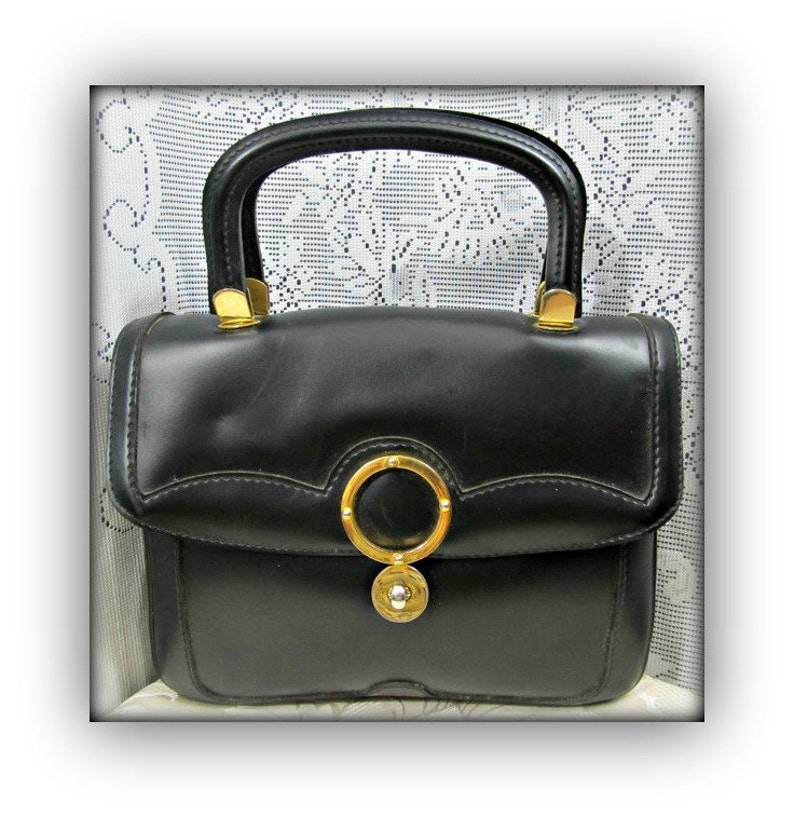 Vintage purse, Black leather purse, Stylish purse, Retro Bag, Leather Purse, Hudson purse, Top handle Handbag image 1