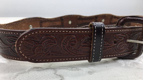 Hand tooled leather belt, Genuine leather belt, S… - image 3