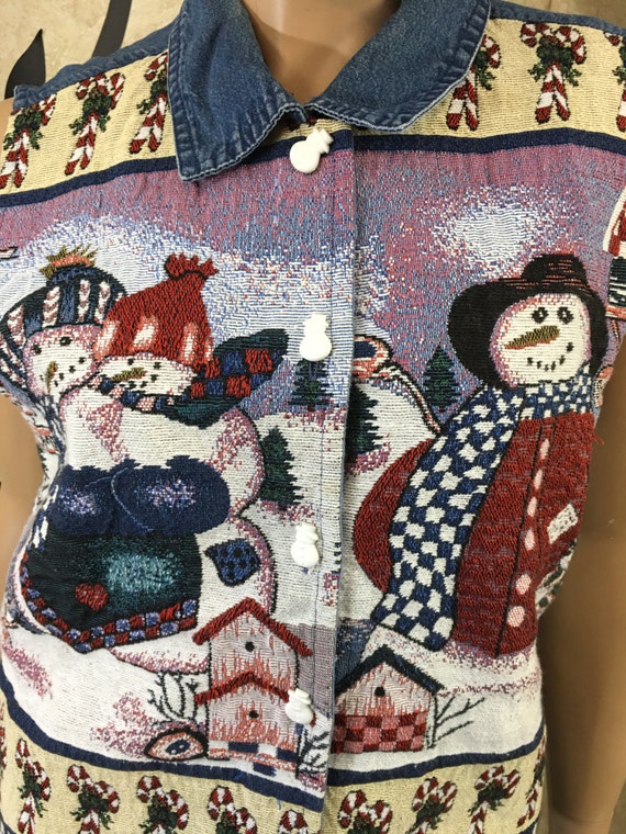 Blue jean vest, Snowman sweater vest, Holiday ves… - image 2