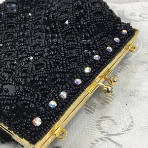 Women's black beaded purse, Formal purse, Vintage clutch, Evening Bag, Coin purse, Black purse, Beaded handbag image 6