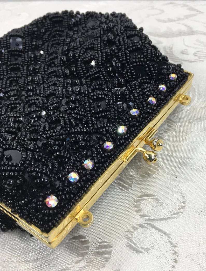 Women's black beaded purse, Formal purse, Vintage clutch, Evening Bag, Coin purse, Black purse, Beaded handbag image 6