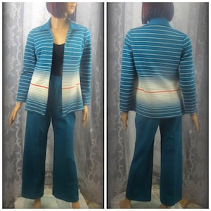 Womens outfit, Vintage 70&#39;s outfit, Womens dress clothes, Office clothing, Womens Pants suit, Teal suit, Two piece outfit