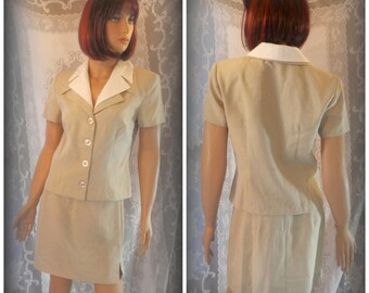 Vintage striped suit, Womens office suit, Size 9/10 outfit, 1980s vintage clothing, Womens two piece suit set