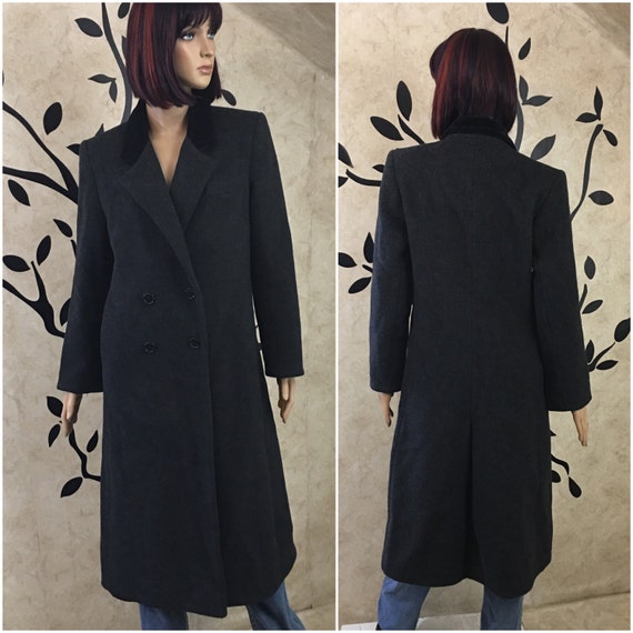 Black wool coat, Long Pea coat, Warm coat, Winter