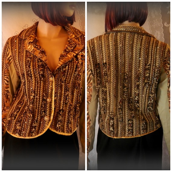 Dress up coat, Pattern jacket, Office jacket, Office coat, Unique jacket, Collared coat, Beaded coat, Brown jacket