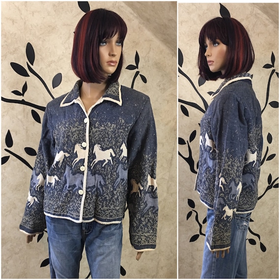 Horse design sweater, Button up sweater, Size Xla… - image 1