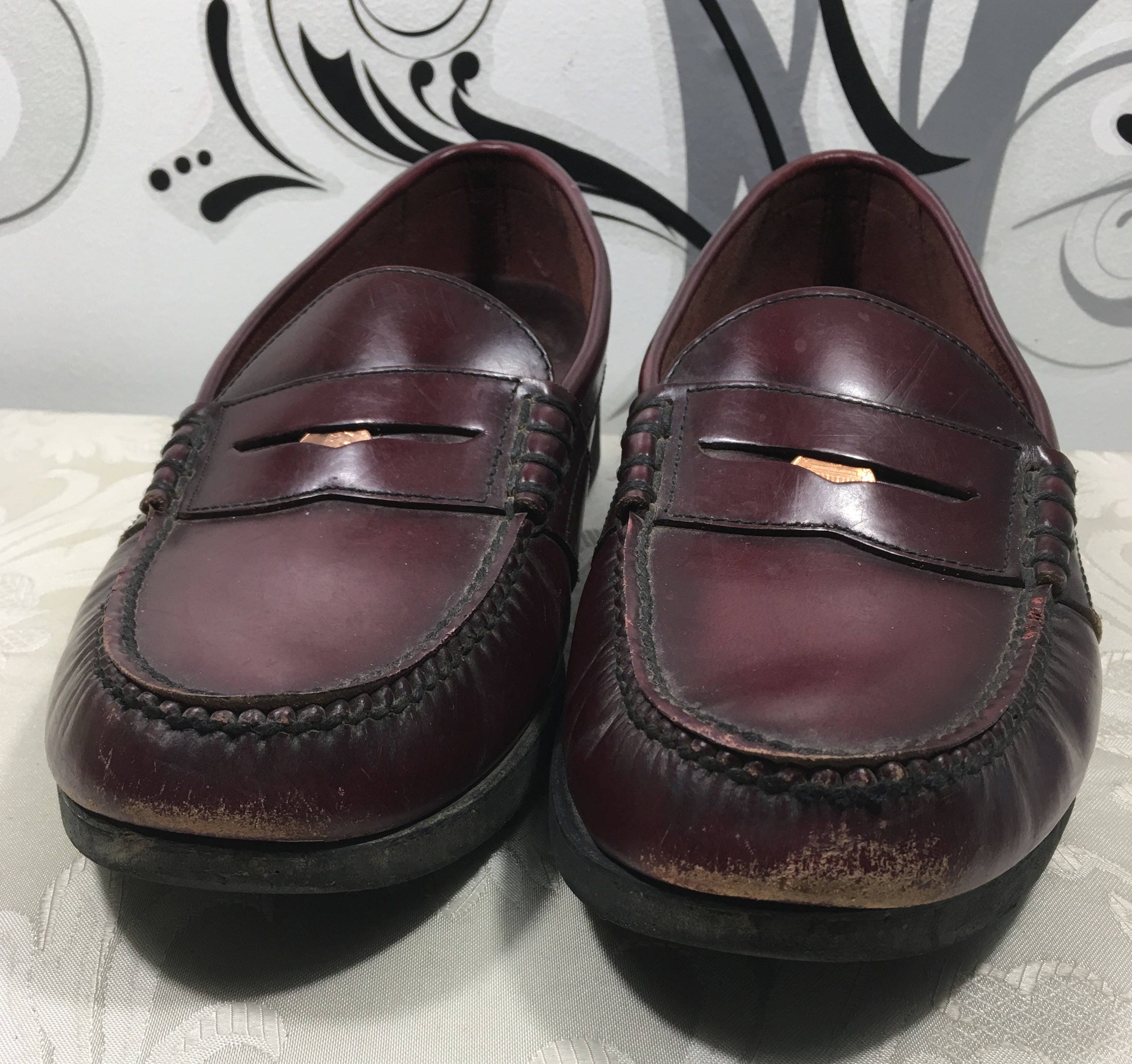 Men's Penny Loafers, Leather Loafers, Dark Burgendy Loafers, Men's ...