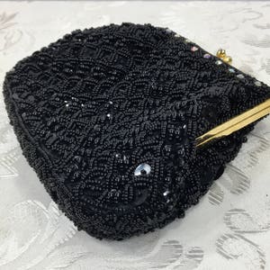 Women's black beaded purse, Formal purse, Vintage clutch, Evening Bag, Coin purse, Black purse, Beaded handbag image 4
