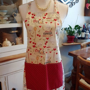 Kiss the Cook Full Apron with Red & White Polk -A- Dot Pocket
