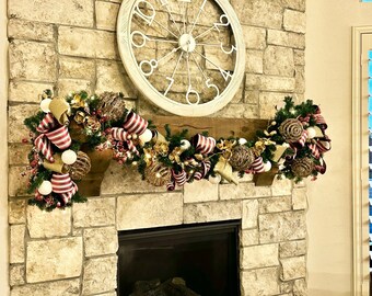 2,7 meter upplyst girlang, rödrandigt och guldband, vita och röda accenter